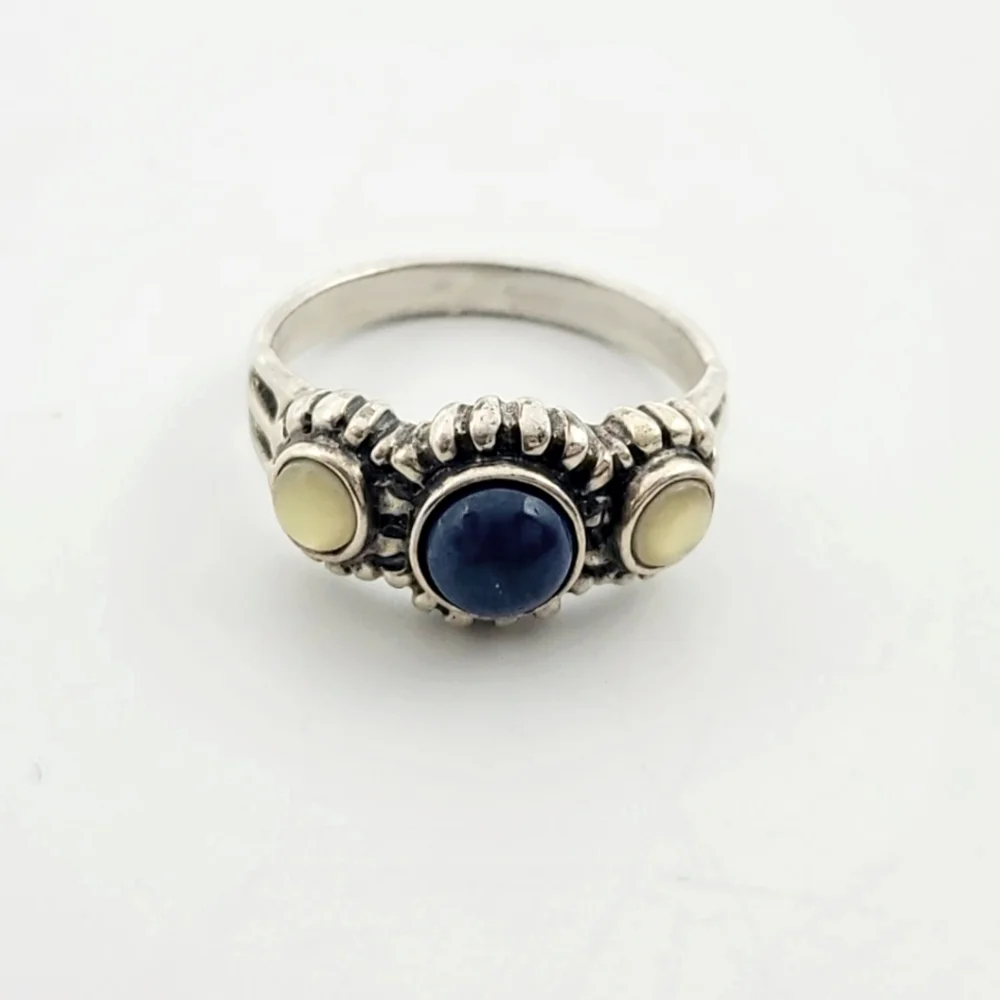 Vintage Sterling Silver Lapis Moonstone Ring, Size 9